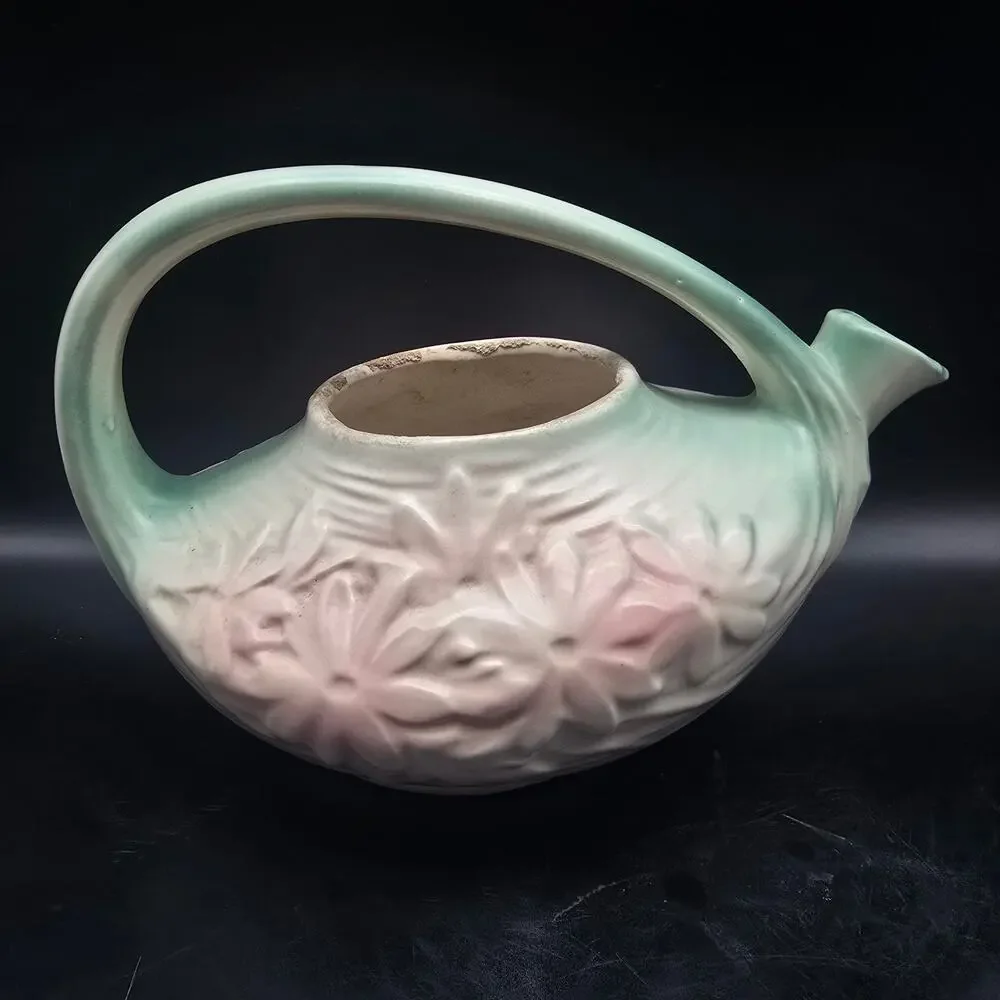 McCoy Pink Green Daisy Tea Pot No Lid Vintage USA Pottery